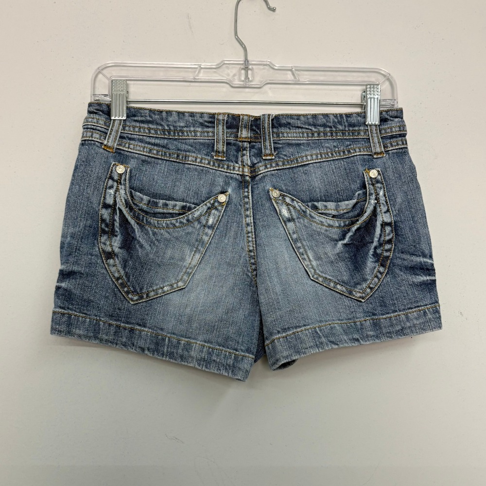 Vtg Y2K No Boundaries Juniors 7 Medium Wash Low Rise Denim Micro Mini Shorts - Picture 2 of 7